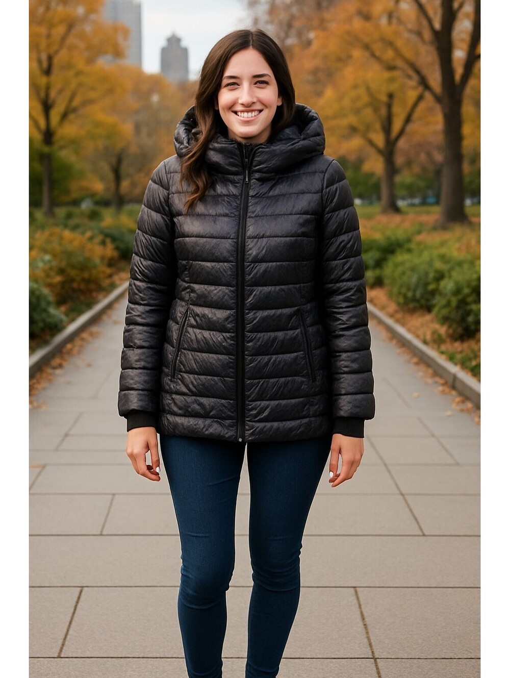 Calvin Klein Black Down Filled Hooded Puffer Jacket Coat Ladies Size Small